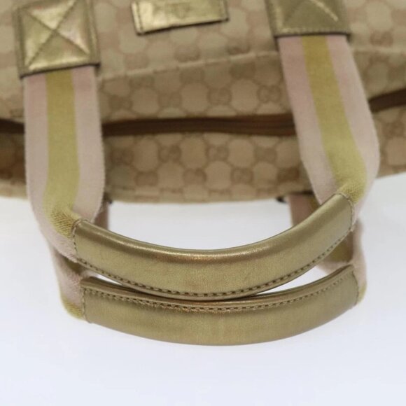 GUCCI GG Canvas Sherry Line Tote Bag Gold Pink Silver 131231 Auth ki5011 - Picture 9 of 16